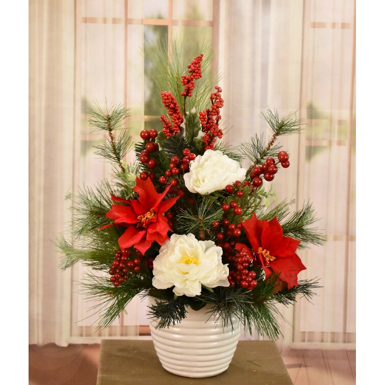 The Holiday Aisle Faux Silk Arrangement in Planter Wayfair